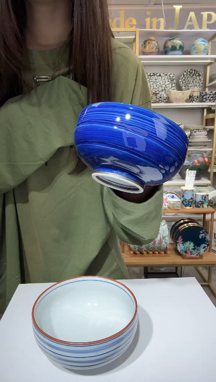 陶瓷有田烧12厘米饭碗一只蓝色ktk-7