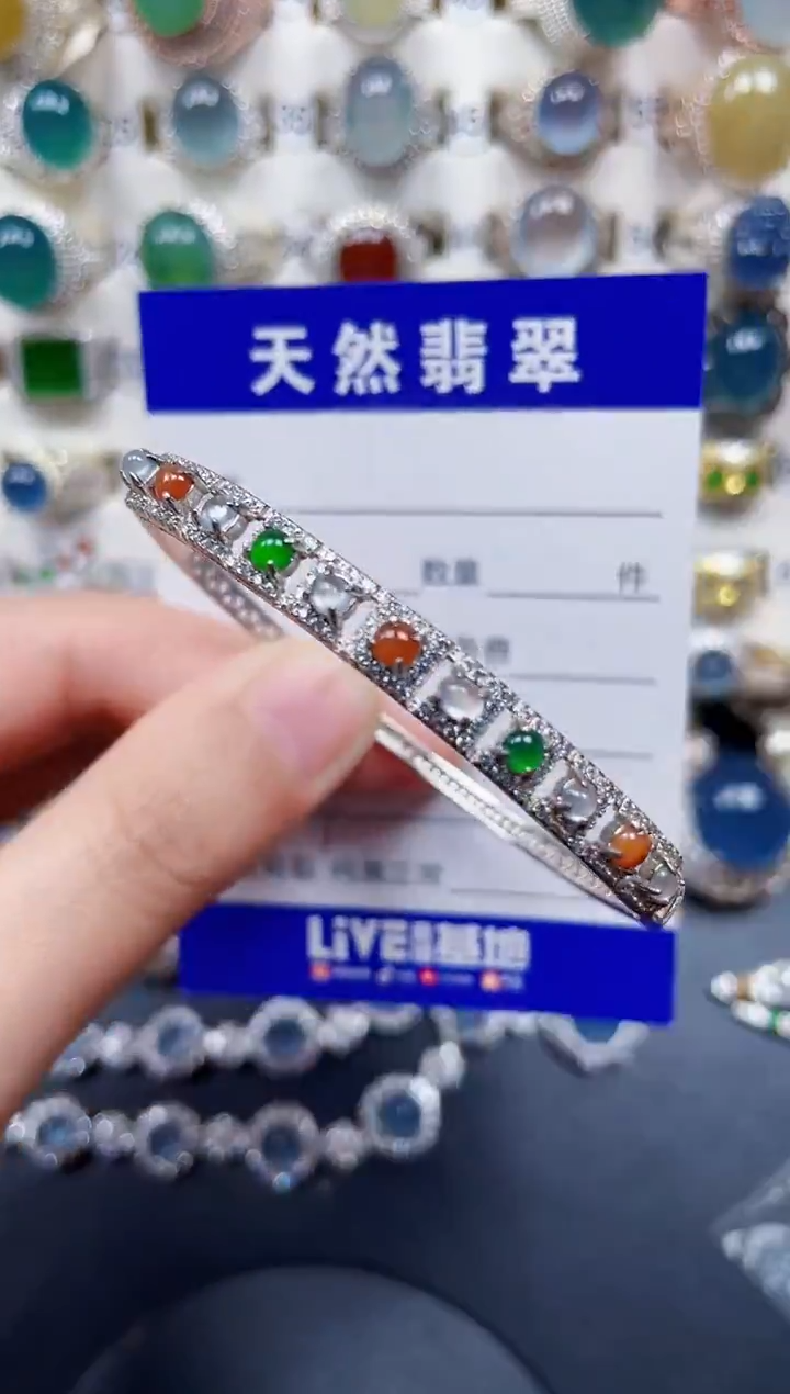 银S925镶嵌手镯翡翠227