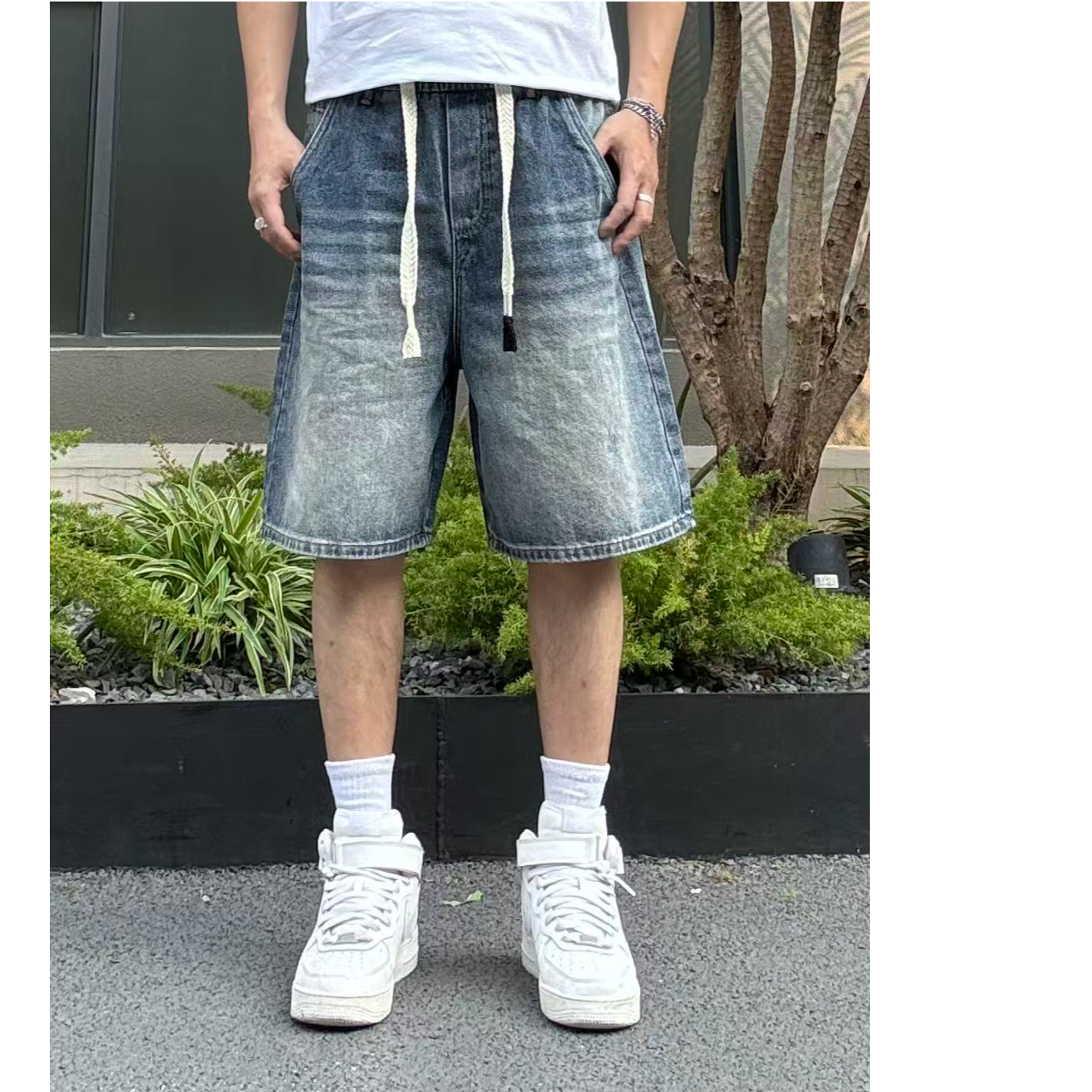 00483夏季男士宽松薄款牛仔帅气百搭直筒蓝色M