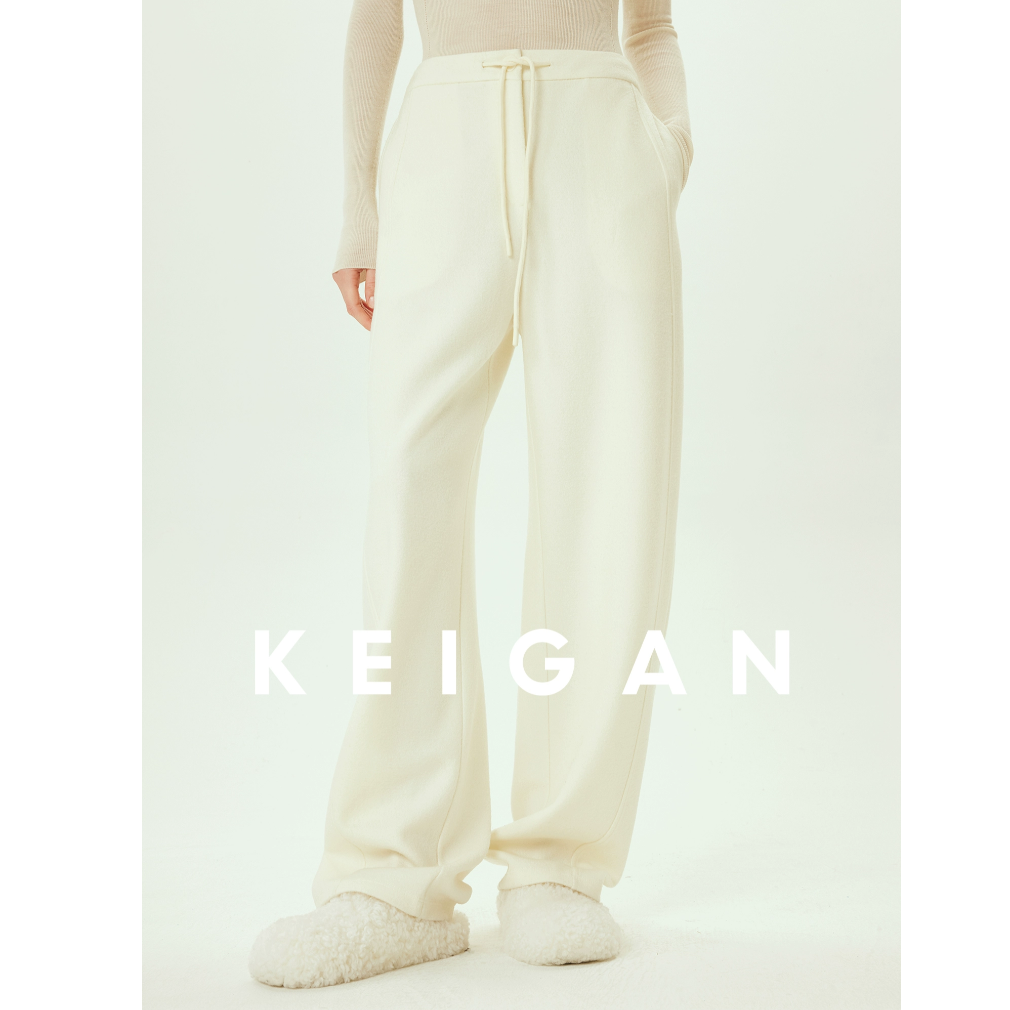 开间/一条过冬雪地裤 加厚高克重针织羊毛双缝解构分割抽绳奶奶裤