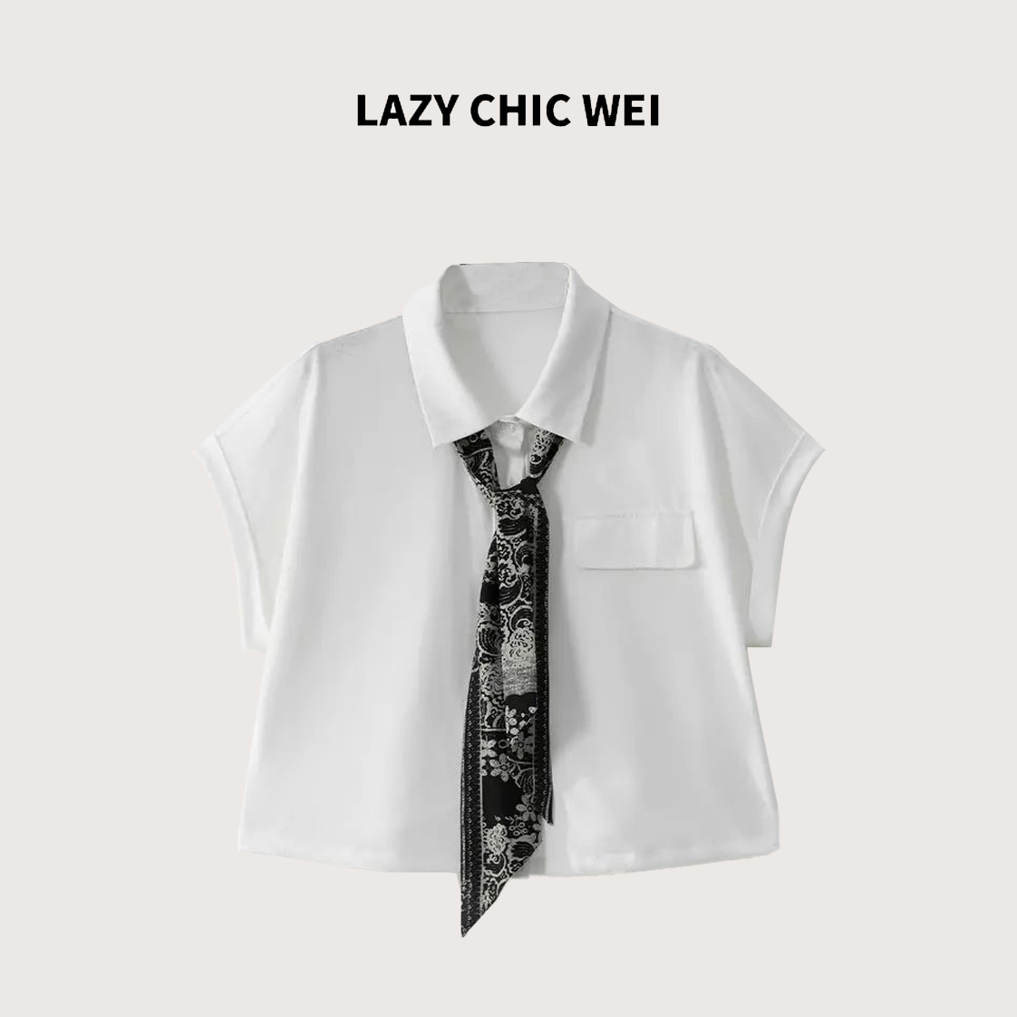 WEI 棉混纺高智polo领印花丝带老钱时尚衬衫25SSW1319