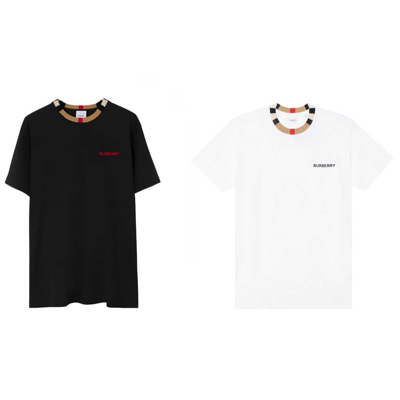 Burberry博柏利 纯色刺绣logo圆领短袖T恤 男女同款 黑色/白色