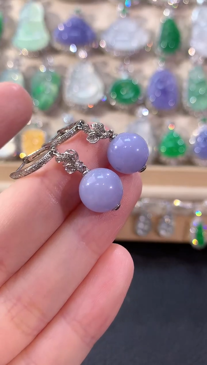 18K金镶嵌翡翠耳饰冬日珠宝E43紫货有色差