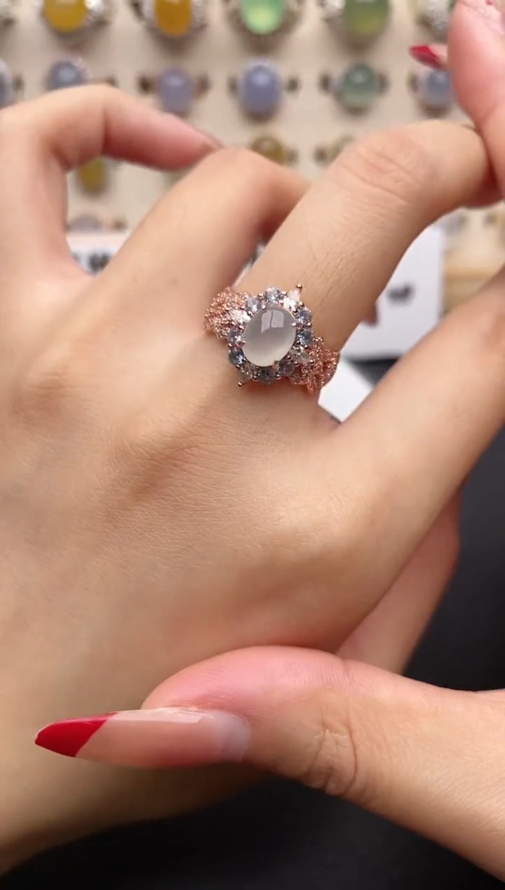 【闪购商品】翡翠戒指银S925镶嵌一物一证一礼盒