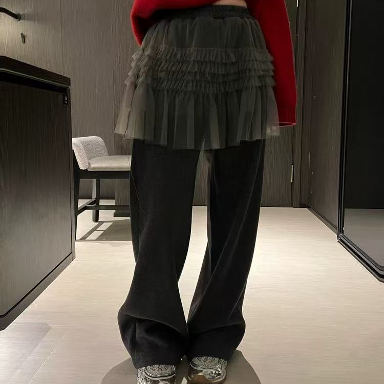 6160洋气的不得了 层层网纱加绒直筒裤