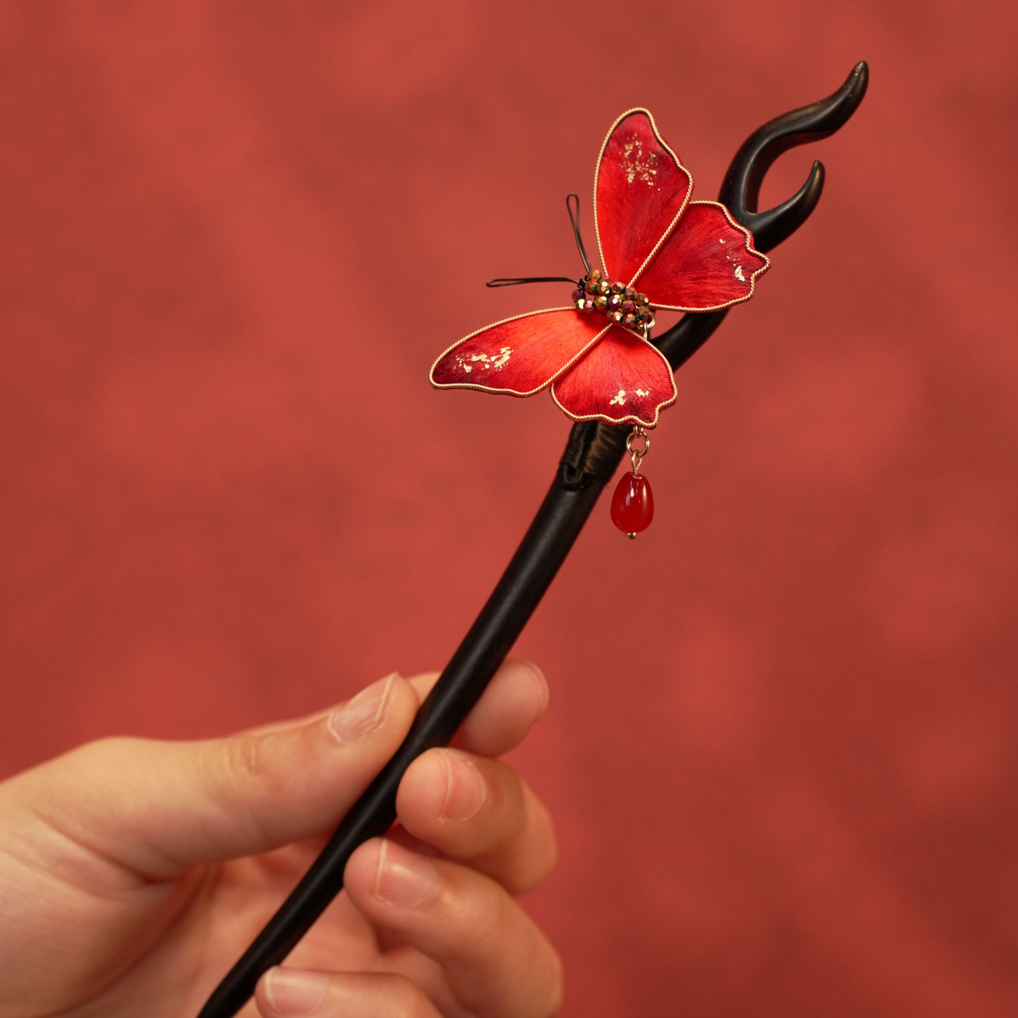 【赤伶·蝶】单簪 非遗手工绒花发簪子国风搭配送礼