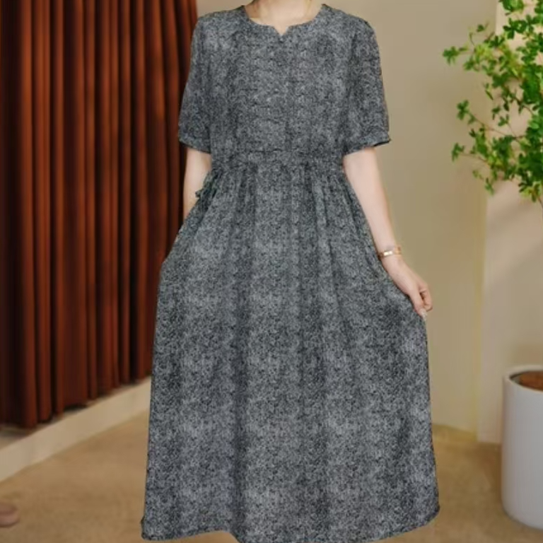 1042素灰裙妈妈装高妈妈装洋气显瘦气质女装连衣裙