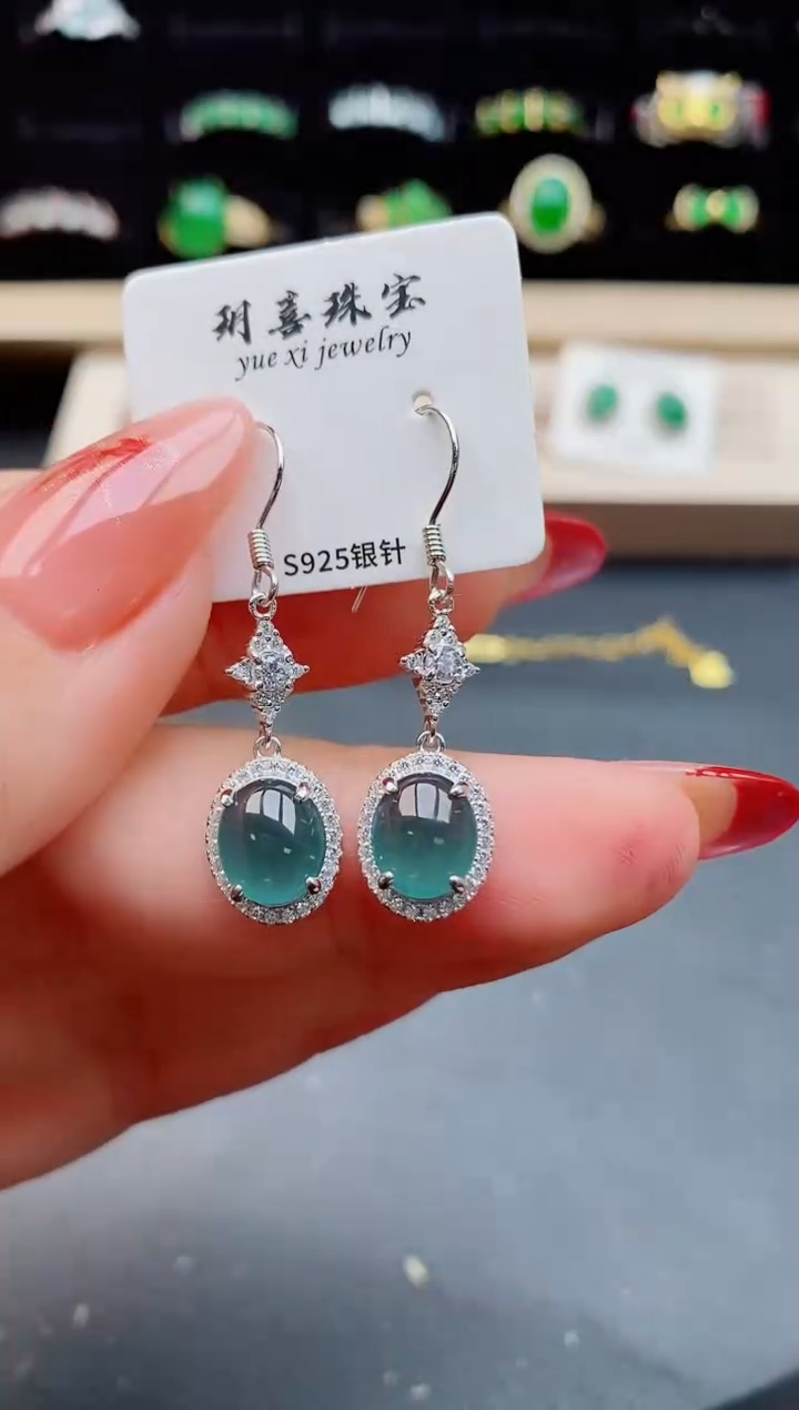 【闪购商品】翡翠耳饰银S925镶嵌5085050