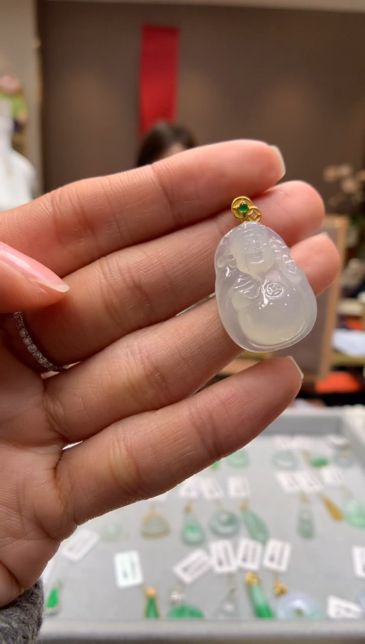 【闪购商品】翡翠颈饰18K金镶嵌财神