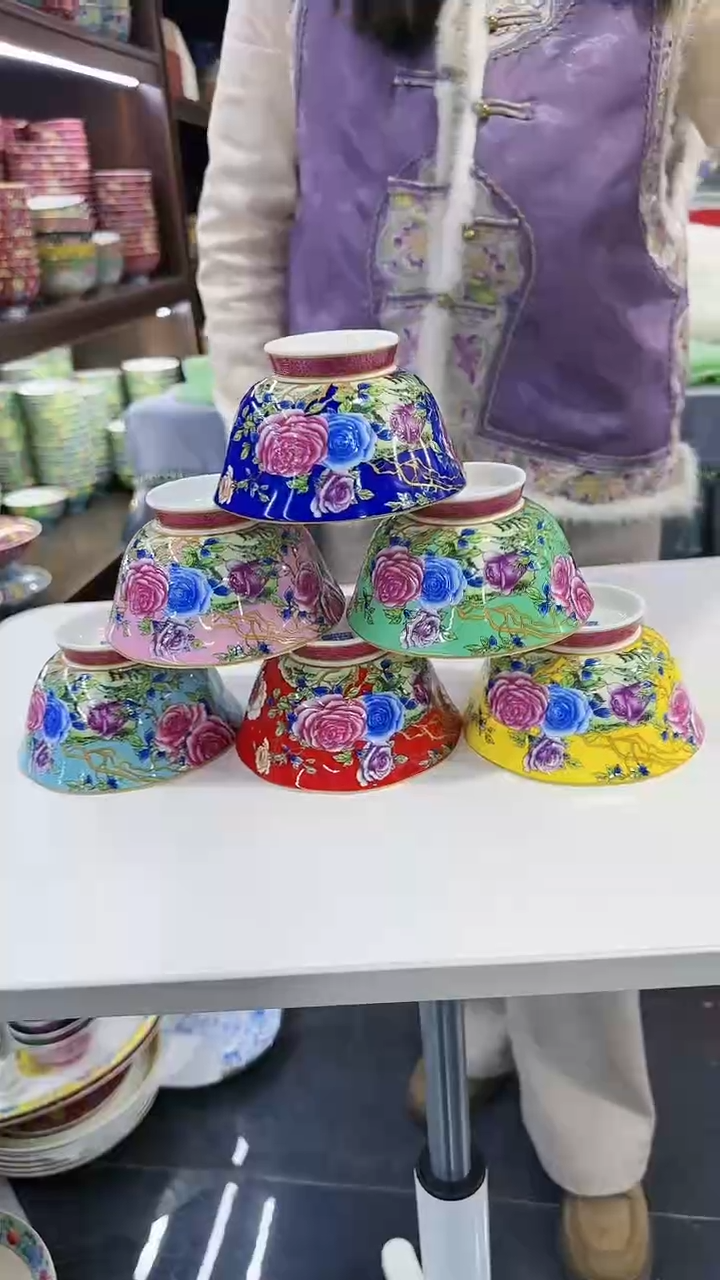 【闪购商品】瓷片4.7英寸花口碗6只混色景德镇