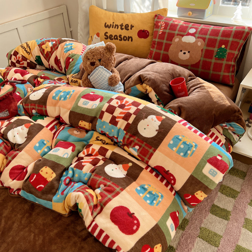 可爱圣诞限定款牛奶绒四件套加绒加厚冬季保暖双层绒被套保暖床品