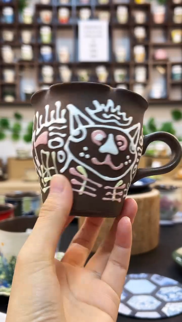 手工手绘高温釉下彩茶杯
