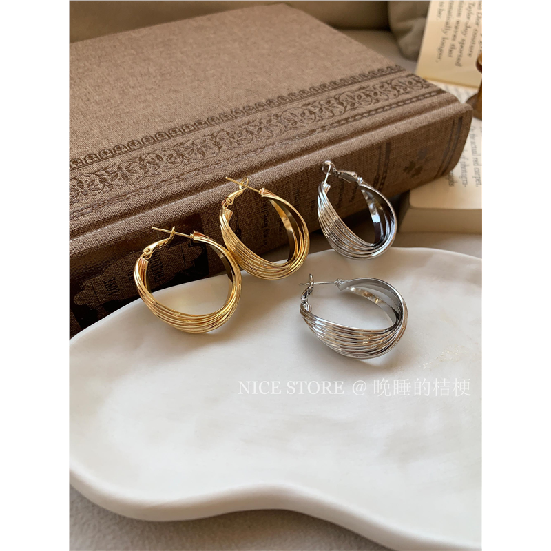 合金耳饰 晚睡的桔梗「里物」日韩双圈复古轻奢圈圈耳环气质风百