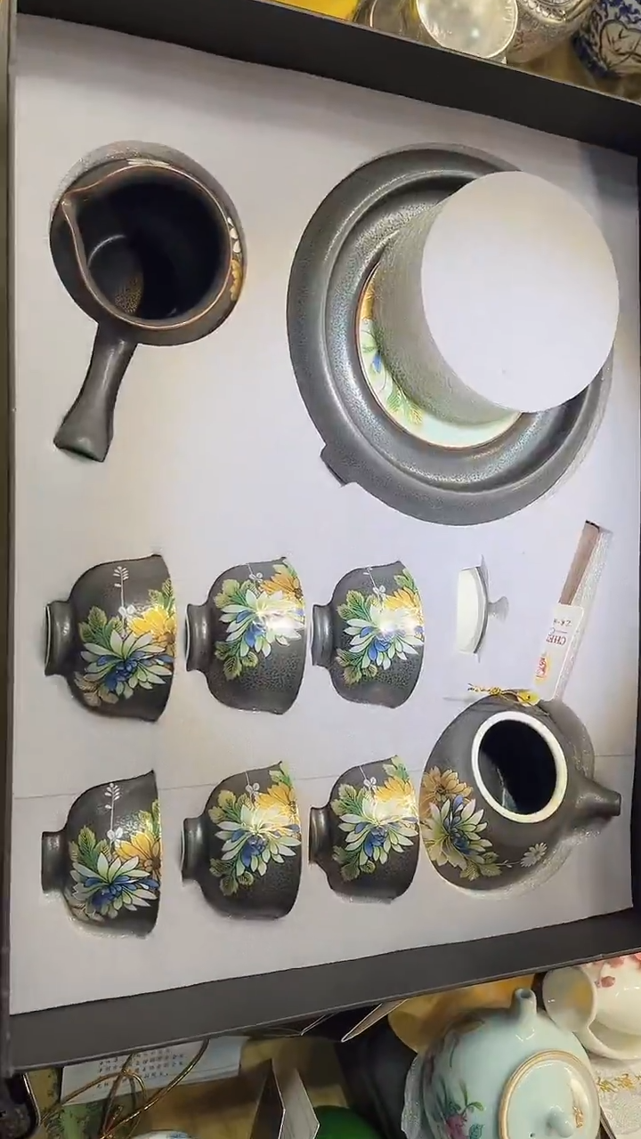 瓷片德艺茶器直播间@@成艺乌金釉套装
