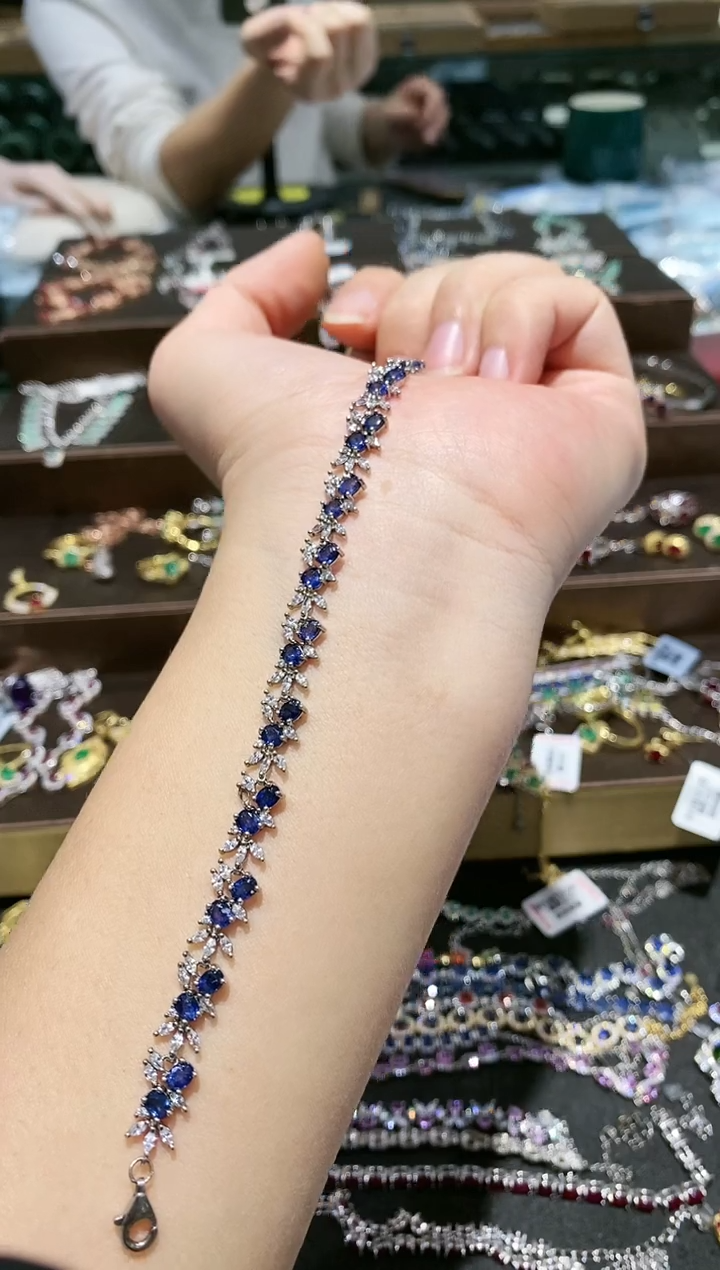 【闪购商品】蓝宝石手链银S925镀金镶嵌手链