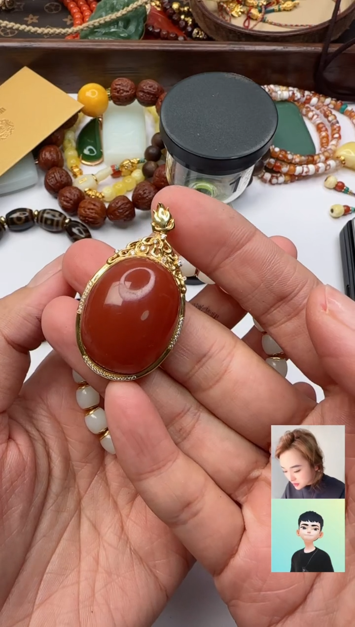 【闪购商品】南红玛瑙吊坠(不含链)18K金镶嵌南红玛瑙吊坠