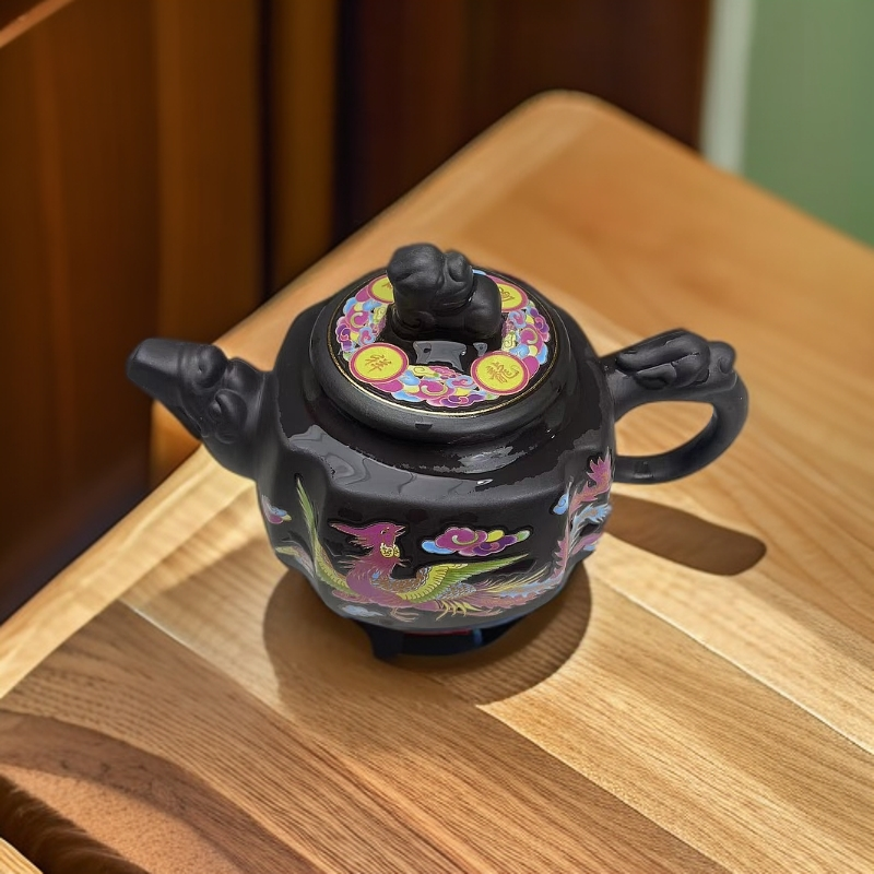 【闪购商品】N深井老紫泥龙凤呈祥（遇热变色）四方壶