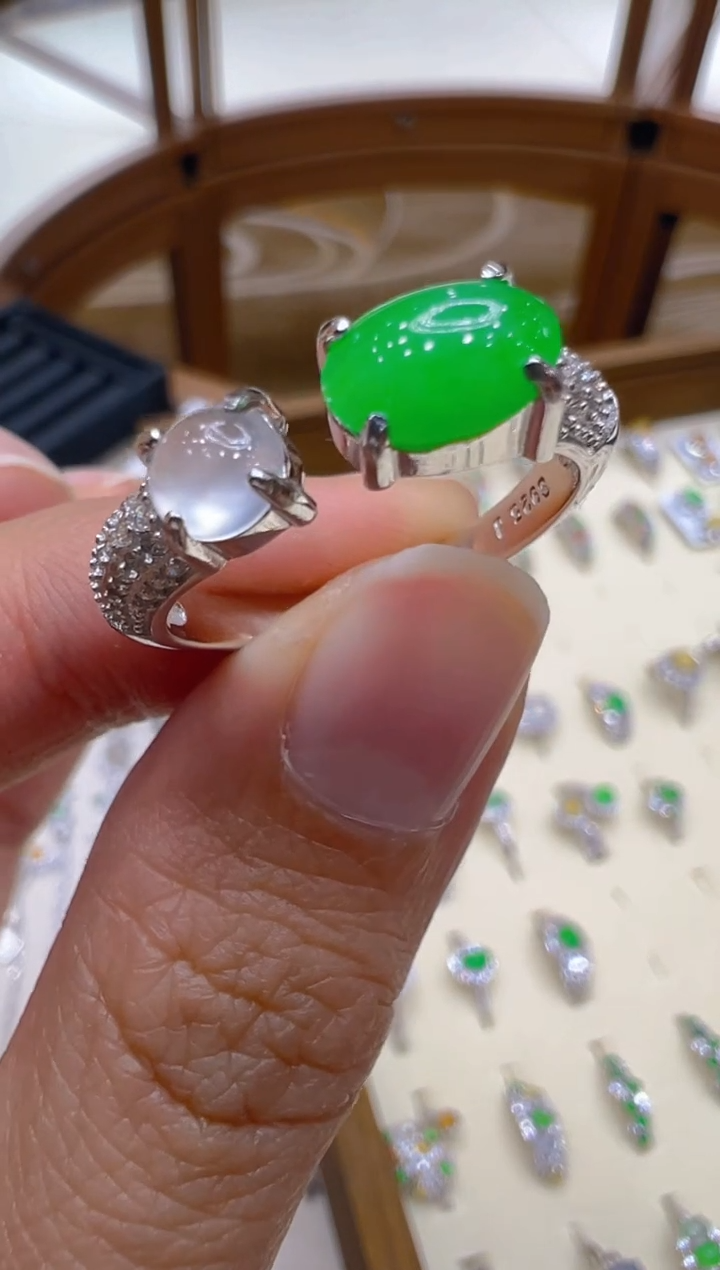 银S925镶嵌戒指翡翠多样性团购发一件