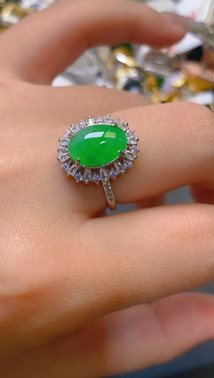 【闪购商品】翡翠耳饰银S925镶嵌天然A货翡翠1