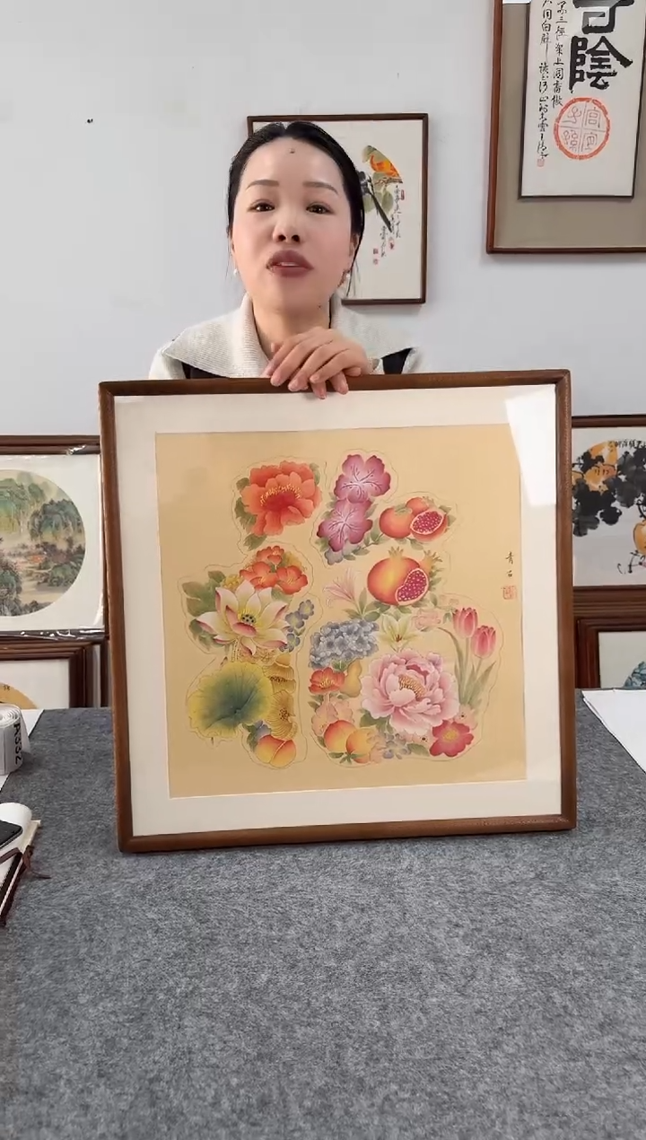 书法青石-百花福-53*53绘画手绘同款
