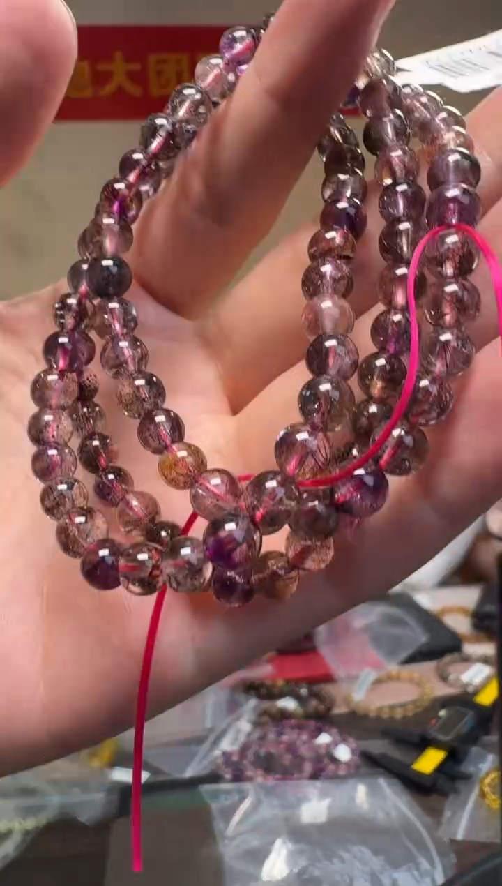 水晶手串未镶嵌约5.5-6mm超七圆珠单圈多圈手串