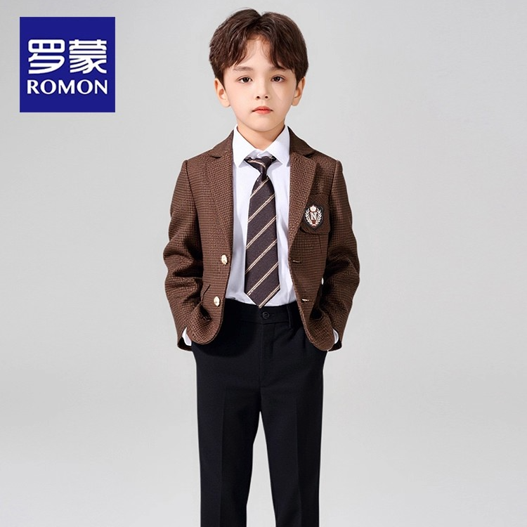 Romon/罗蒙西装套装男童2025新款学院风小西服主持人礼服演出服