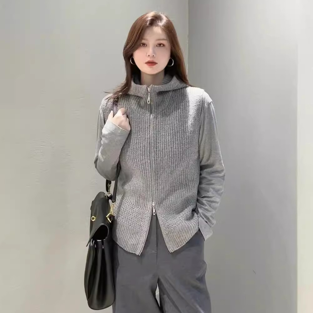 【商场同款】2025秋款毛衣马甲双拉链针织衫连帽背心外套女5499273