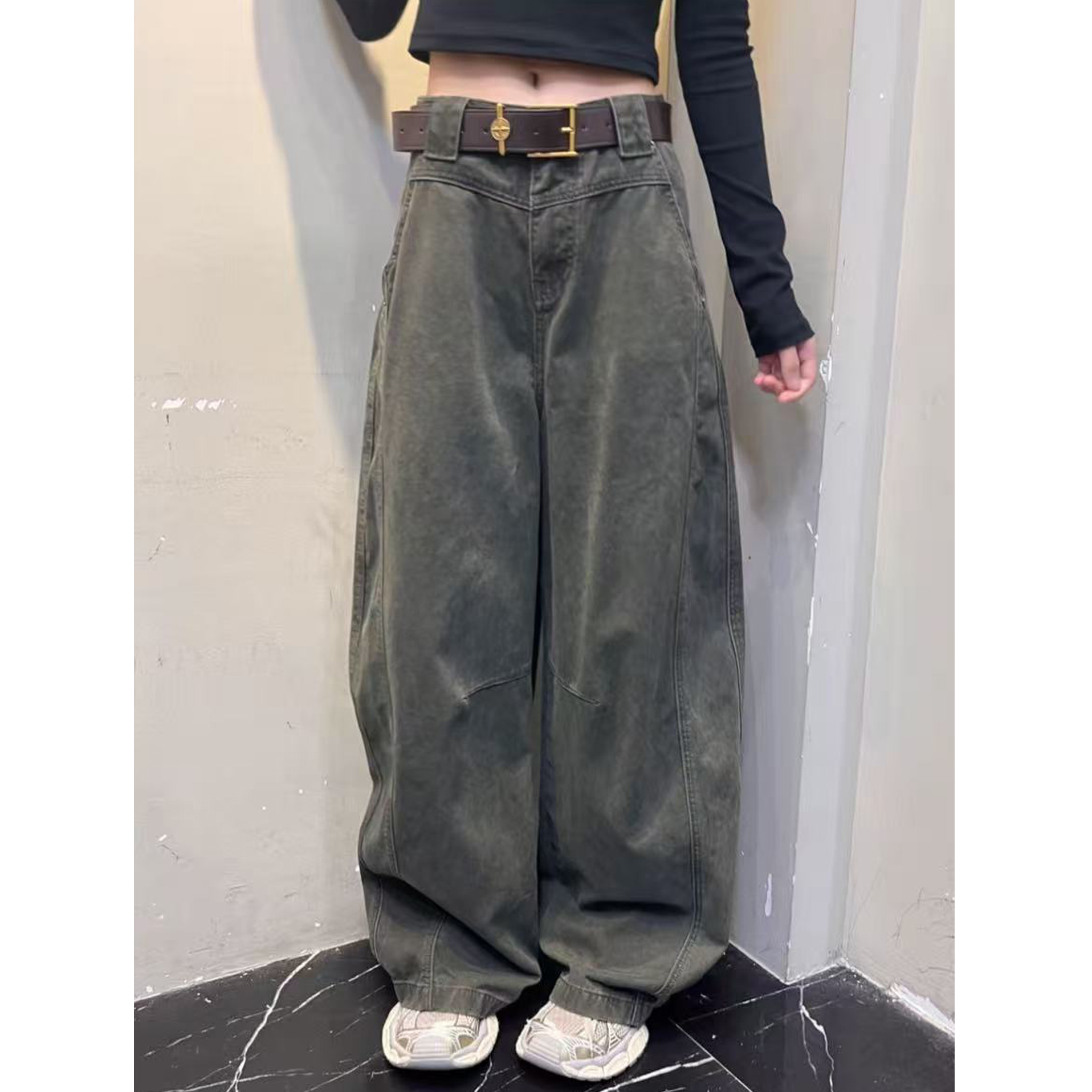 美式复古立体口袋弯刀休闲裤宽松百搭显瘦高腰秋季新款男女