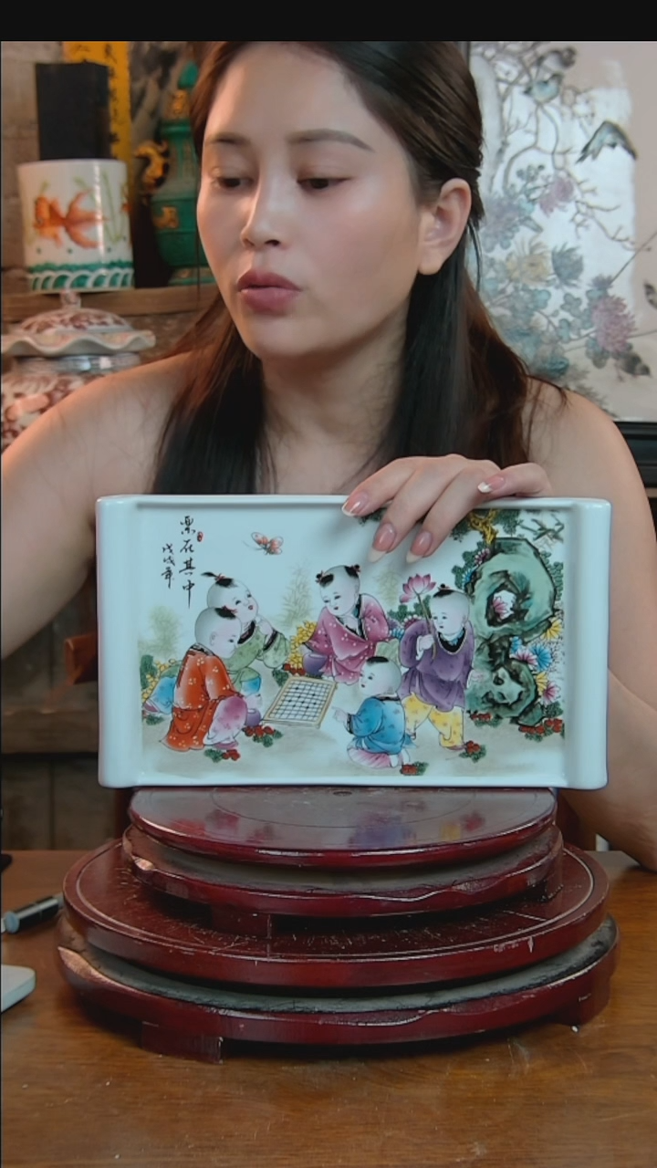 摆件景德镇陶瓷童子茶盘