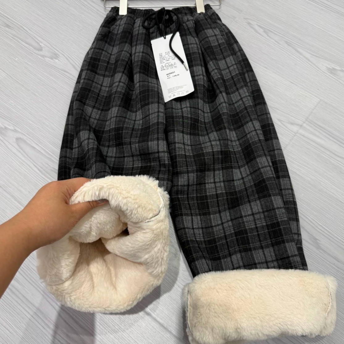 新款冬季男女童仿兔毛直筒格子显瘦中大童抗寒加绒加厚一条过冬潮