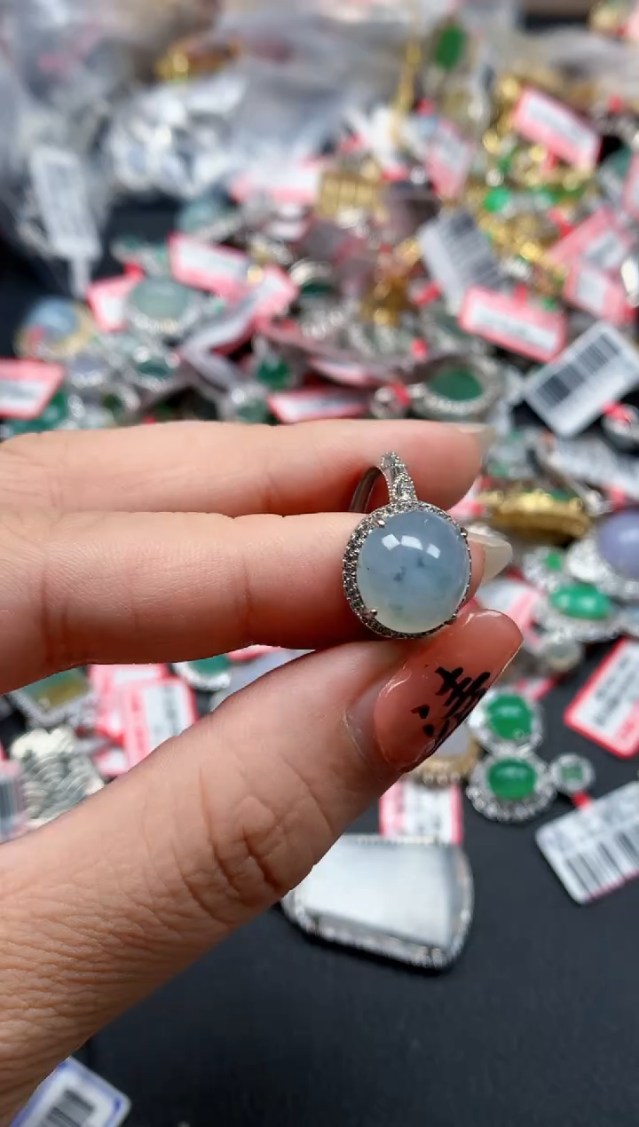 银S925镶嵌戒指翡翠天然A货缅甸翡翠