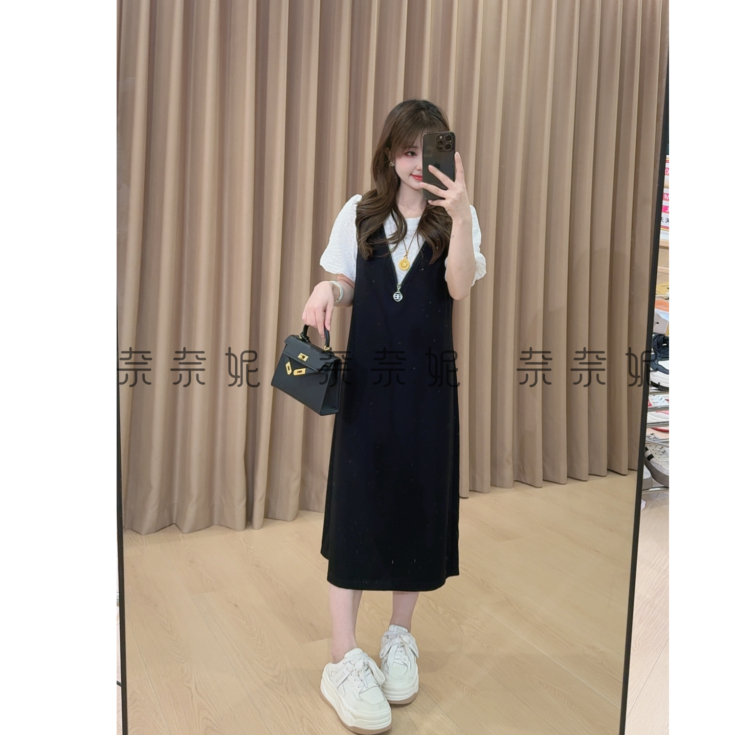 奈奈妮【风琴美学】连衣裙假两件小个子夏季气质显瘦休闲时尚82508