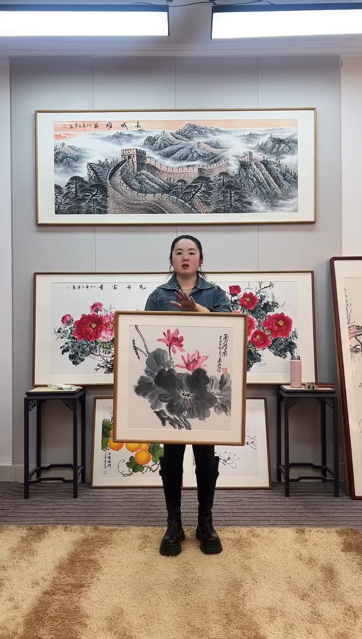 国画手绘荷花62*62尺寸