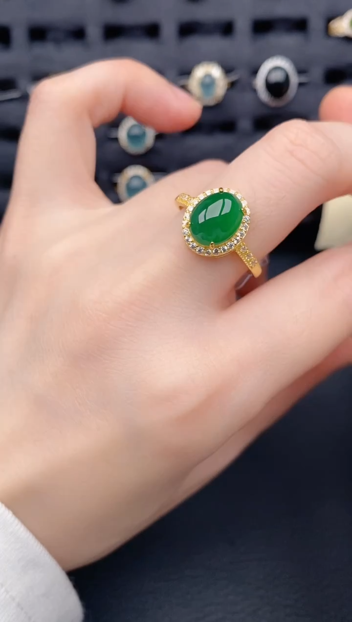 银S925镶嵌戒指翡翠天然a货翡翠223