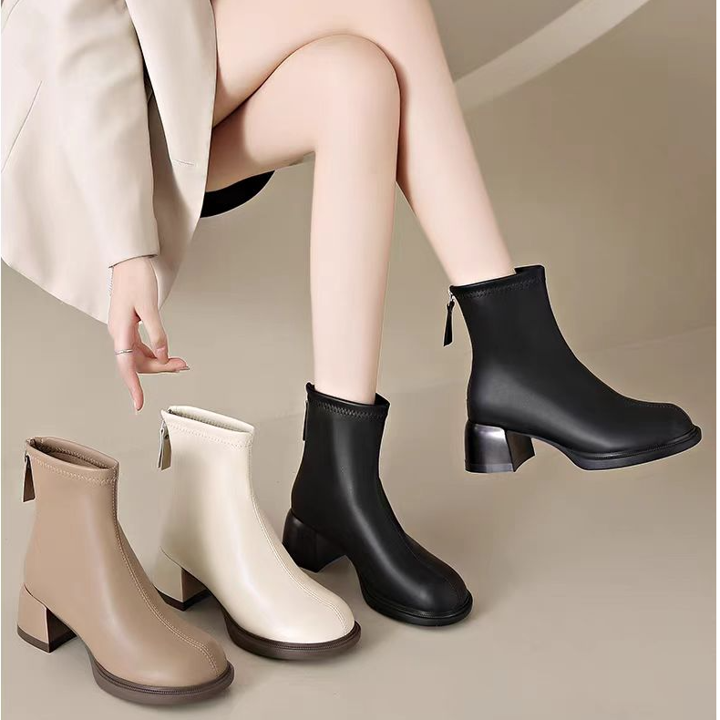 7708-1 新款秋冬时尚气质百搭粗跟圆头瘦瘦靴
