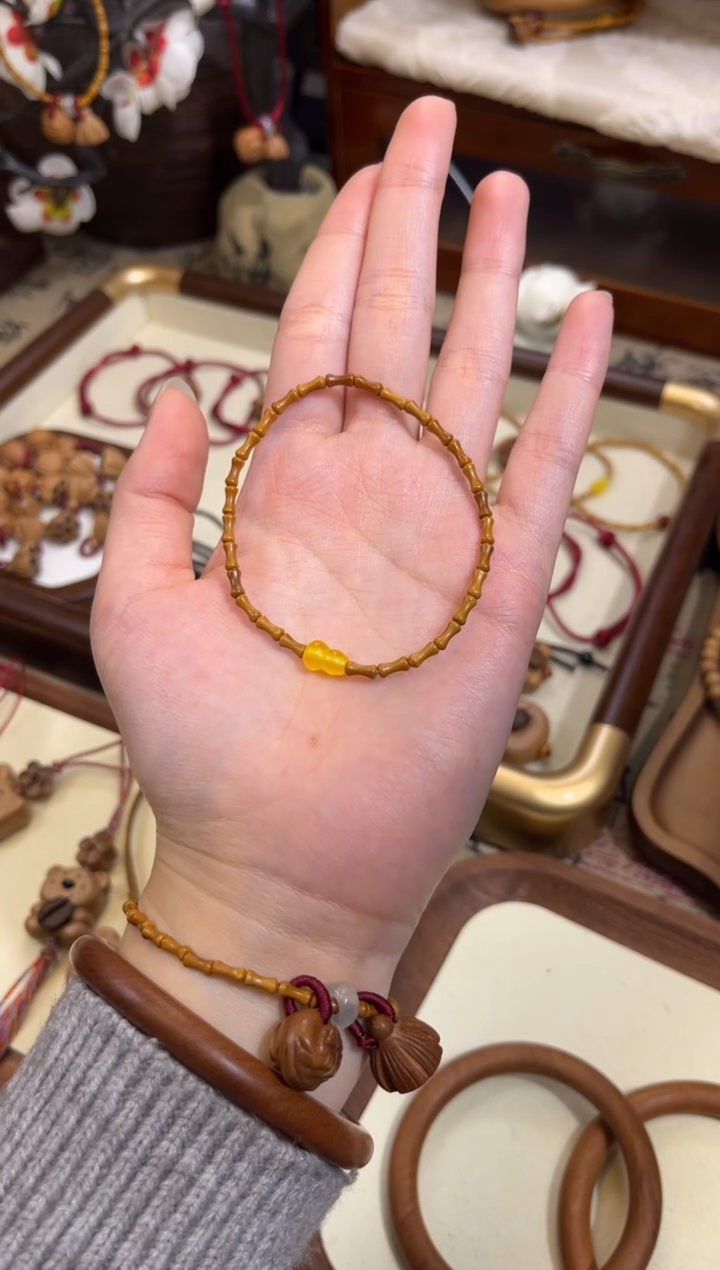 手串桃核【桃缘行】竹节「黄色葫芦」桃木桃核辟、挡、驱、护 备注手围