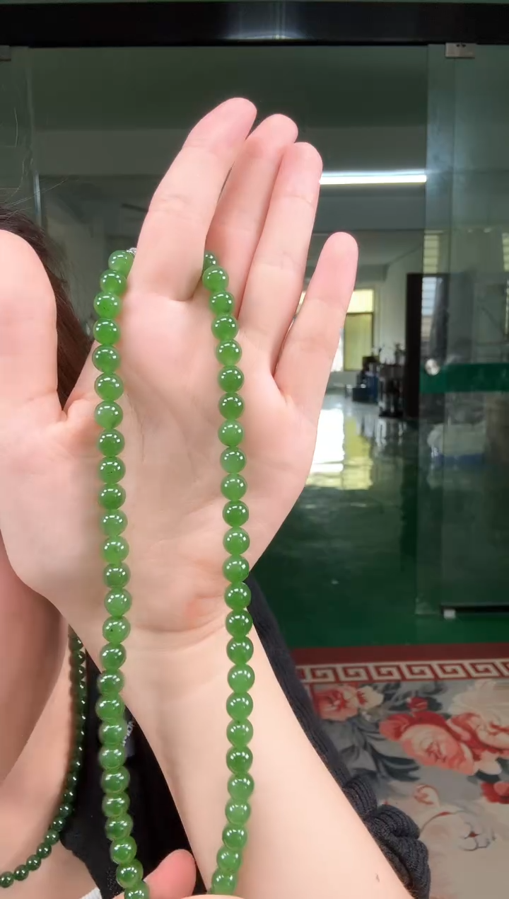 和田玉（碧玉）未镶嵌项链碧玉8mm高阶阳绿油润透亮