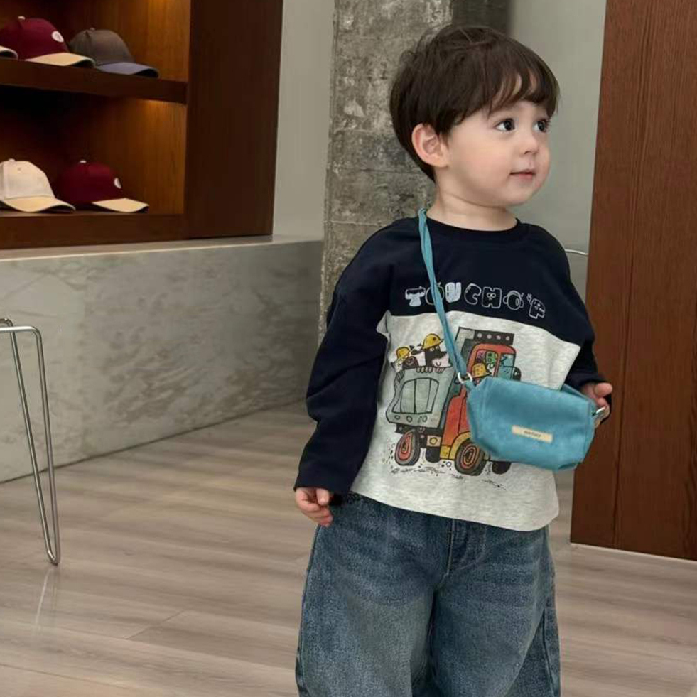 童装男童女童长袖t恤秋2025新款儿童卡通拼色上衣纯棉休闲小男孩