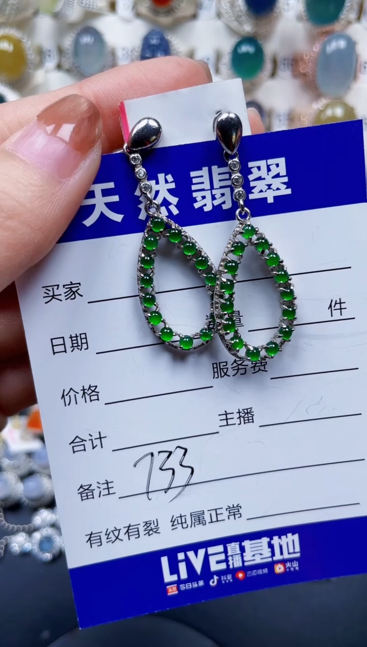 银S925镶嵌翡翠耳饰733