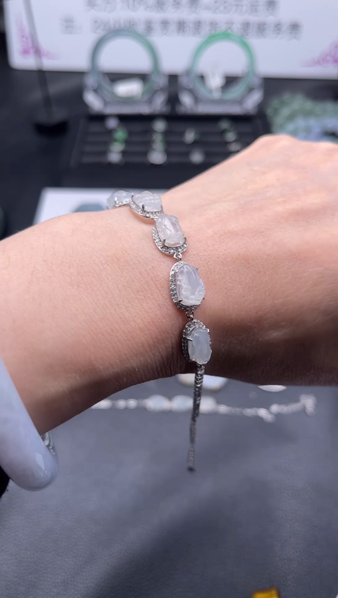 【闪购商品】翡翠手链银S925镶嵌5只貔貅款