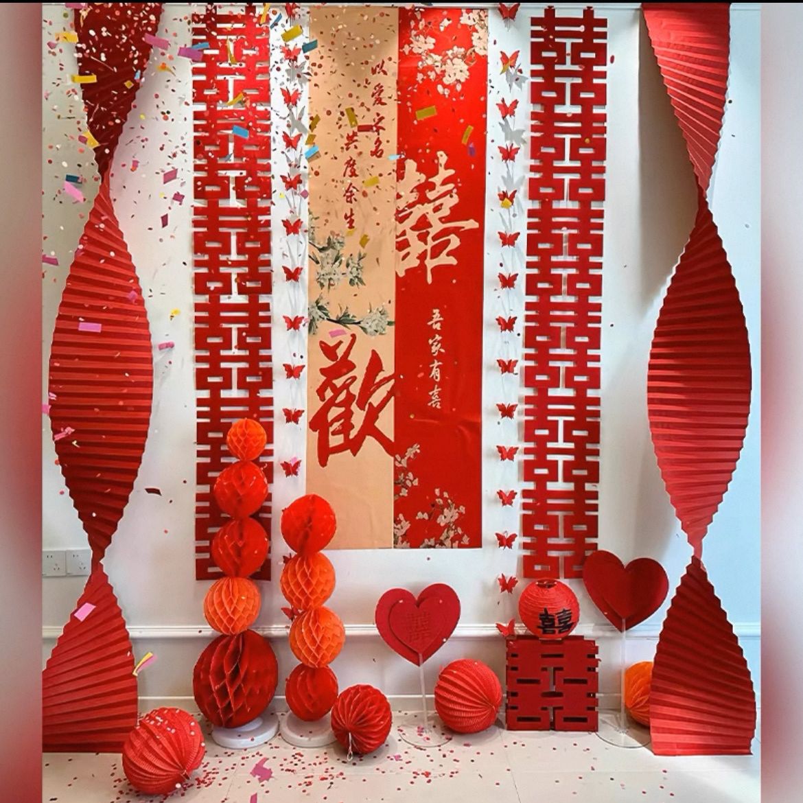 【写真布】结婚婚房布置男女方客厅墙面背景挂布装饰喜字挂饰