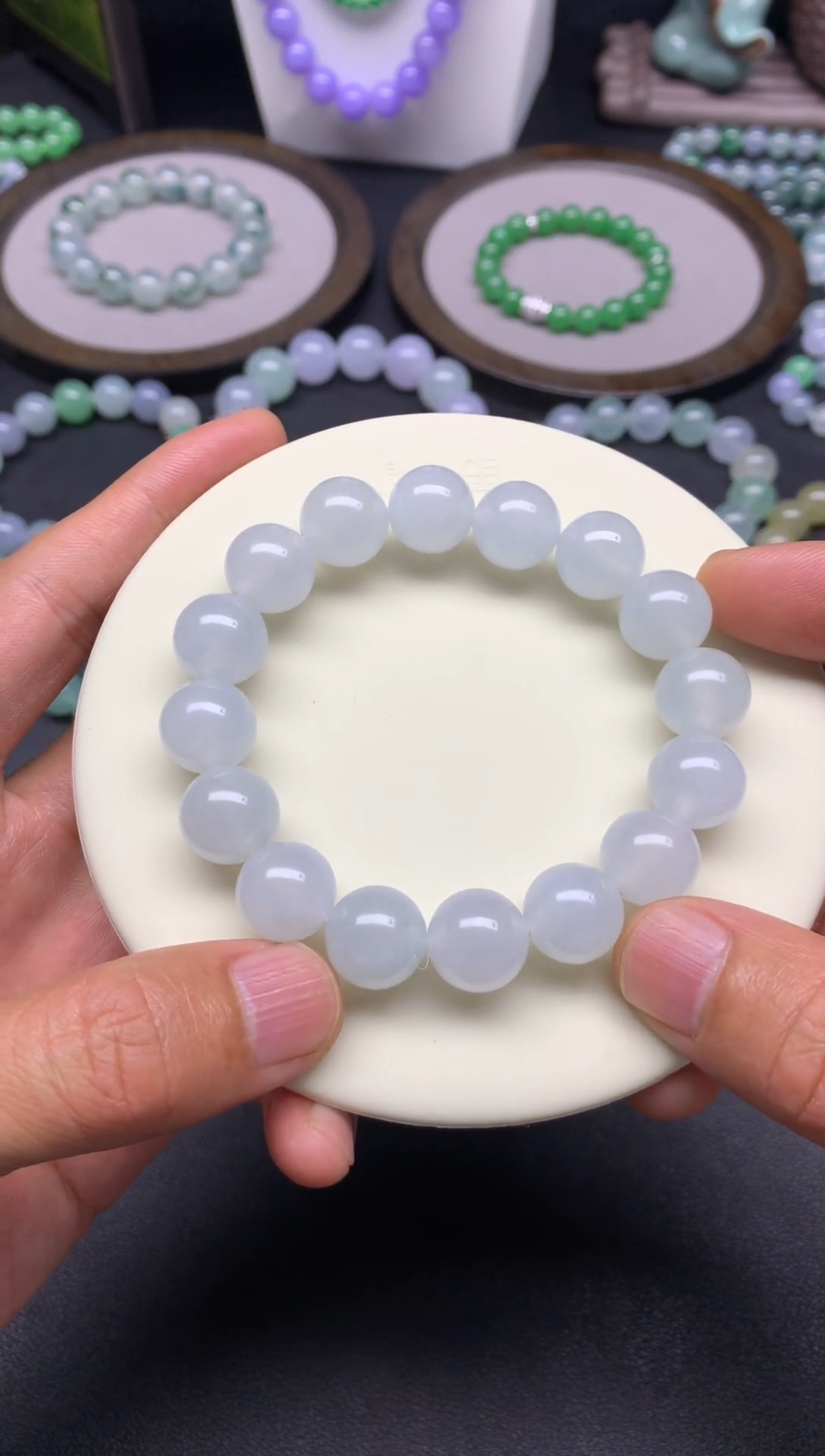 未镶嵌手链翡翠天然缅甸翡翠A货细糯种白手串卡13mm