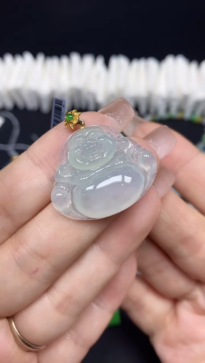 吊坠(不含链)18K金镶嵌翡翠佛公18K金扣镶嵌@@CMT1207-1
