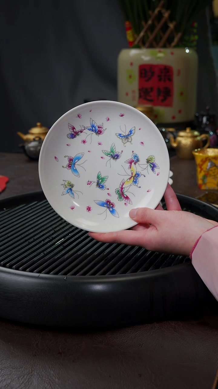 【闪购商品】杯【宜景窑手绘碟舞系列】白色干泡