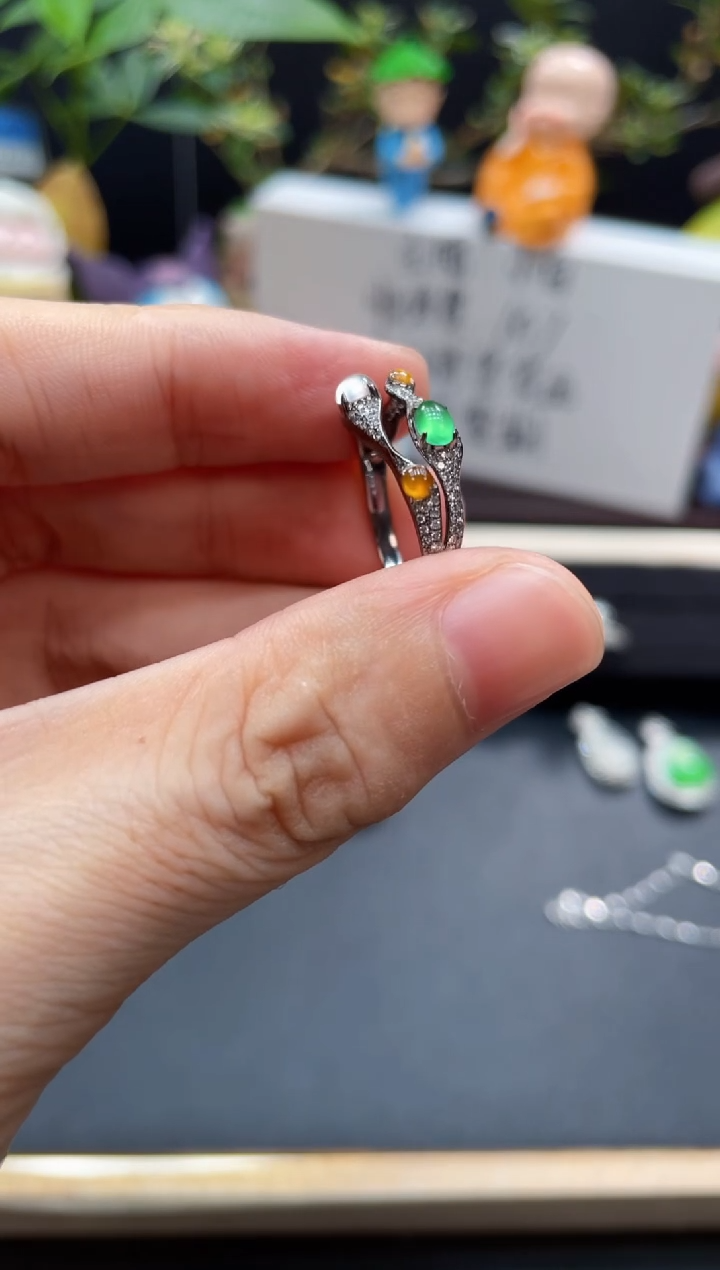 套链18K金镶嵌翡翠小****宝戒指