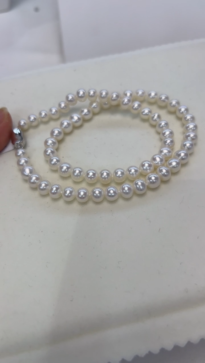 淡水珍珠银S925镶嵌颈饰6.5-7.5无核白珠项链