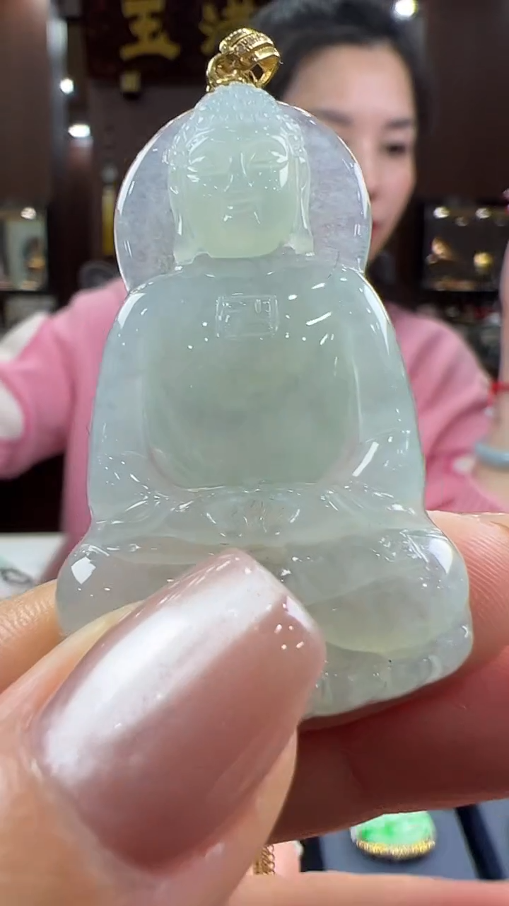 【闪购商品】翡翠挂件18K金镶嵌大日如来不含链