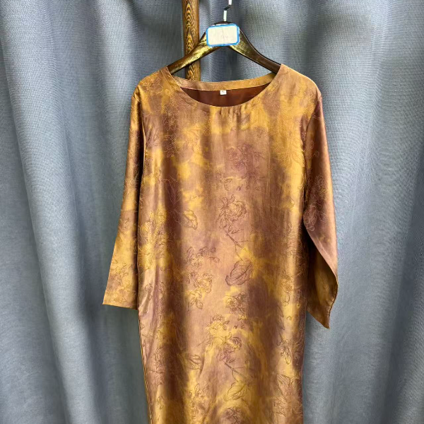 夏季新款简约百搭宽松桑蚕丝香云纱连衣裙Y802