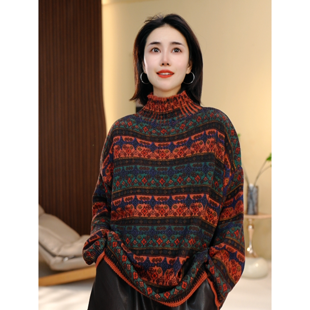 BEIJU 2025新款韩版时尚撞色气质百搭遮肉显瘦轻奢洋气毛衣女7256