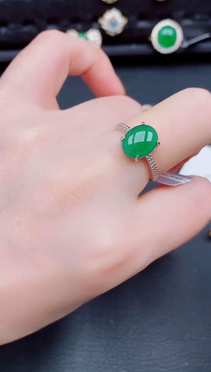 【闪购商品】翡翠戒指银S925镶嵌天然a货翡翠406